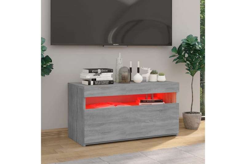 TV-benk med LED-lys grå sonoma 75x35x40 cm - Grå - Møbler - Mediamøbel & tv møbel - TV-benk & mediabenk