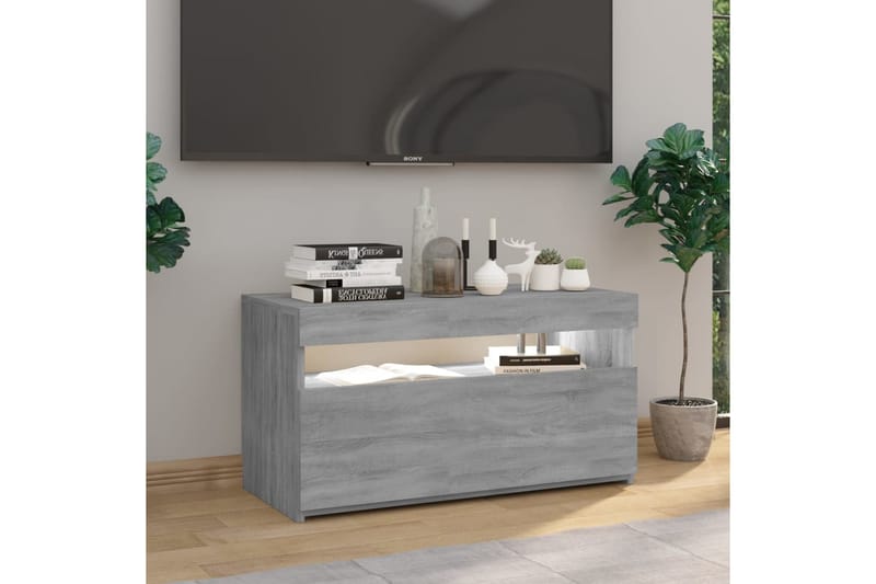 TV-benk med LED-lys grå sonoma 75x35x40 cm - Grå - Møbler - Mediamøbel & tv møbel - TV-benk & mediabenk