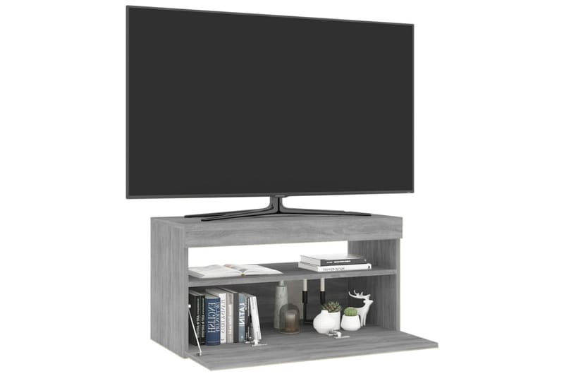 TV-benk med LED-lys grå sonoma 75x35x40 cm - Grå - Møbler - Mediamøbel & tv møbel - TV-benk & mediabenk