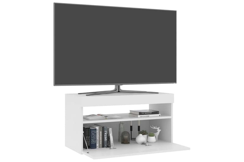 TV-benk med LED-lys høyglans hvit 75x35x40 cm - Hvit - Møbler - Mediamøbel & tv møbel - TV-benk & mediabenk