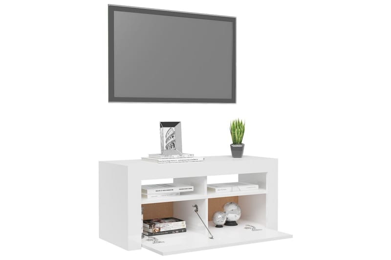 TV-benk med LED-lys høyglans hvit 90x35x40 cm - Hvit - Møbler - Mediamøbel & tv møbel - TV-benk & mediabenk