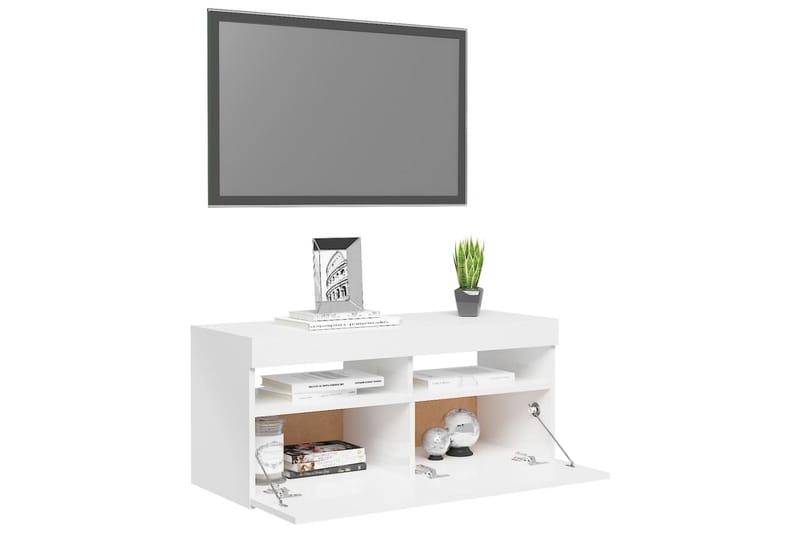 TV-benk med LED-lys høyglans hvit 90x35x40 cm - Hvit - Møbler - Mediamøbel & tv møbel - TV-benk & mediabenk