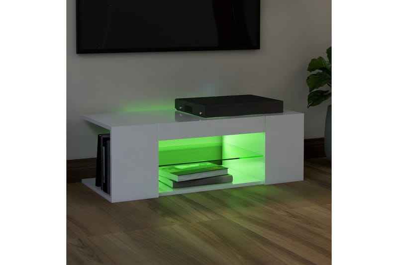 TV-benk med LED-lys høyglans hvit 90x39x30 cm - Hvit - Møbler - Mediamøbel & tv møbel - TV-benk & mediabenk