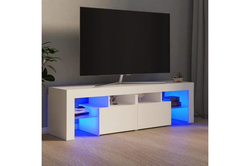 TV-benk med LED-lys hvit 140x35x40 cm - Hvit - Møbler - Mediamøbel & tv møbel - TV-benk & mediabenk