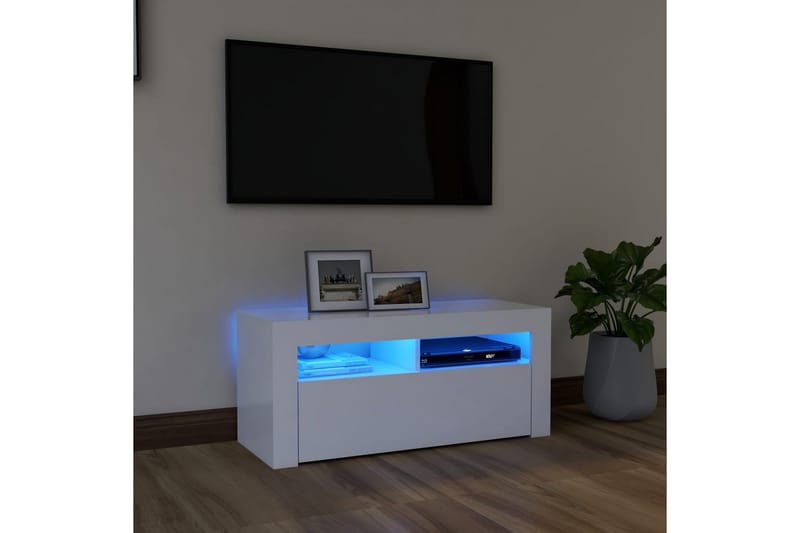 TV-benk med LED-lys hvit 90x35x40 cm - Hvit - Møbler - Mediamøbel & tv møbel - TV-benk & mediabenk