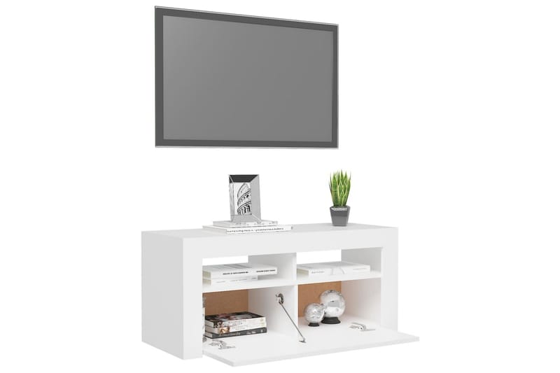 TV-benk med LED-lys hvit 90x35x40 cm - Hvit - Møbler - Mediamøbel & tv møbel - TV-benk & mediabenk