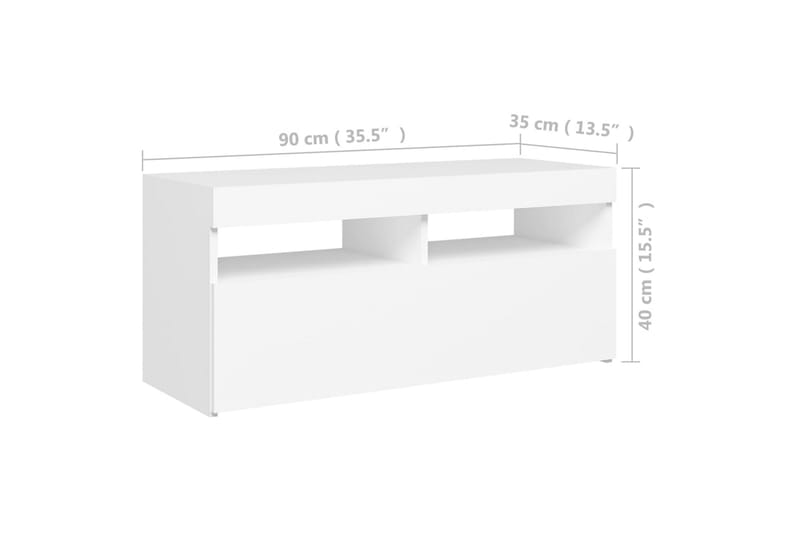 TV-benk med LED-lys hvit 90x35x40 cm - Hvit - Møbler - Mediamøbel & tv møbel - TV-benk & mediabenk