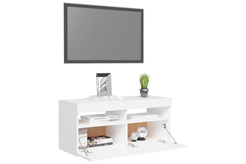 TV-benk med LED-lys hvit 90x35x40 cm - Hvit - Møbler - Mediamøbel & tv møbel - TV-benk & mediabenk