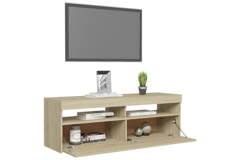 TV-benk med LED-lys sonoma eik 120x35x40 cm - Brun - Møbler - Mediamøbel & tv møbel - TV-benk & mediabenk