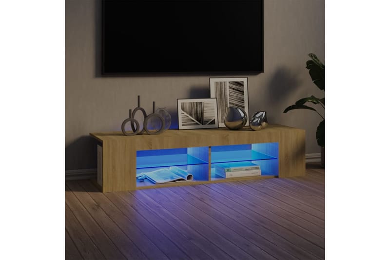 TV-benk med LED-lys sonoma eik 135x39x30 cm - Brun - Møbler - Mediamøbel & tv møbel - TV-benk & mediabenk