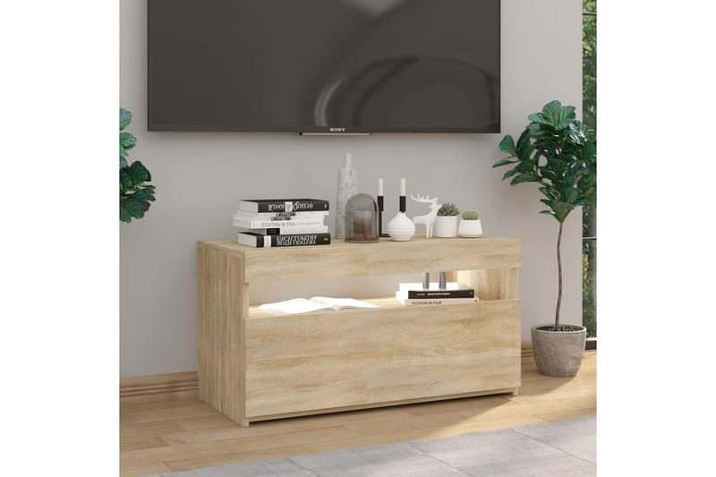 TV-benk med LED-lys sonoma eik 75x35x40 cm - Brun - Møbler - Mediamøbel & tv møbel - TV-benk & mediabenk