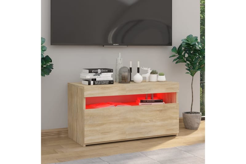 TV-benk med LED-lys sonoma eik 75x35x40 cm - Brun - Møbler - Mediamøbel & tv møbel - TV-benk & mediabenk