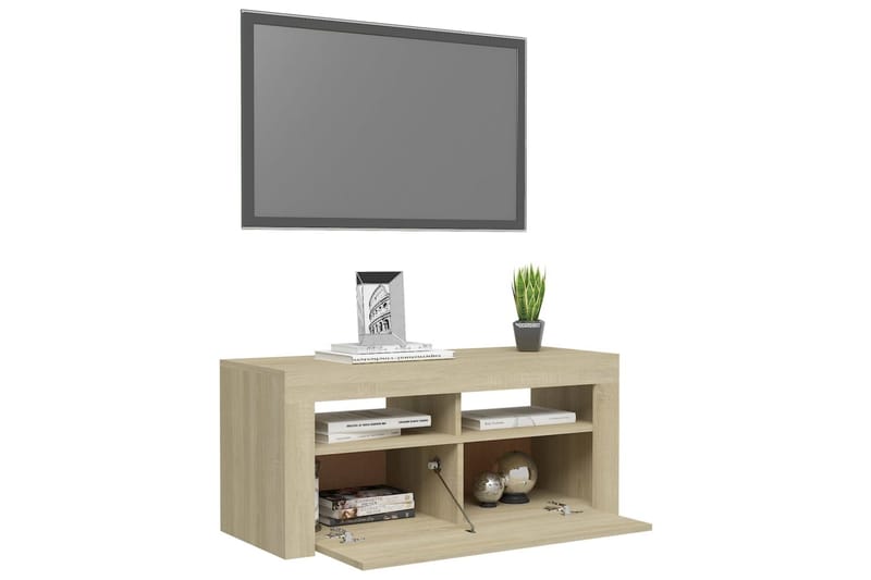 TV-benk med LED-lys sonoma eik 90x35x40 cm - Brun - Møbler - Mediamøbel & tv møbel - TV-benk & mediabenk