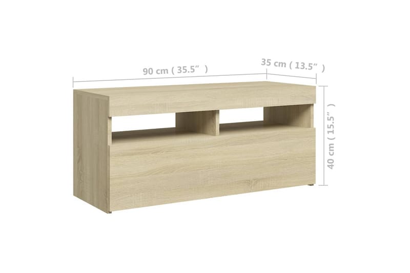 TV-benk med LED-lys sonoma eik 90x35x40 cm - Brun - Møbler - Mediamøbel & tv møbel - TV-benk & mediabenk