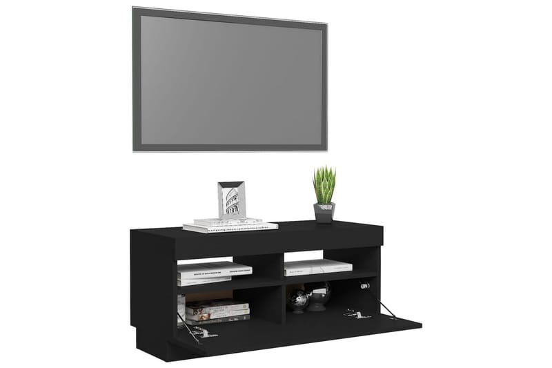 TV-benk med LED-lys svart 80x35x40 cm - Svart - Møbler - Mediamøbel & tv møbel - TV-benk & mediabenk