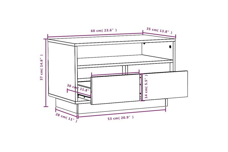 TV-benk svart 60x35x37 cm heltre furu - Svart - Møbler - Mediamøbel & tv møbel - TV-benk & mediabenk