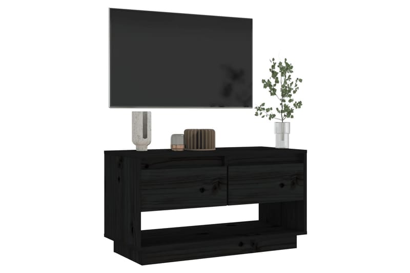 TV-benk svart 74x34x40 cm heltre furu - Svart - Møbler - Mediamøbel & tv møbel - TV-benk & mediabenk