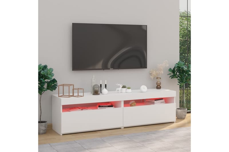 TV-benker 2 stk med LED-lys hvit 75x35x40 cm - Hvit - Møbler - Mediamøbel & tv møbel - TV-benk & mediabenk