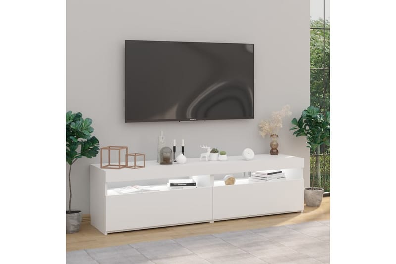 TV-benker 2 stk med LED-lys hvit 75x35x40 cm - Hvit - Møbler - Mediamøbel & tv møbel - TV-benk & mediabenk