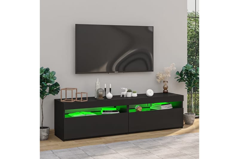 TV-benker 2 stk med LED-lys svart 75x35x40 cm - Svart - Møbler - Mediamøbel & tv møbel - TV-benk & mediabenk