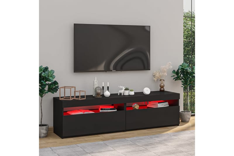 TV-benker 2 stk med LED-lys svart 75x35x40 cm - Svart - Møbler - Mediamøbel & tv møbel - TV-benk & mediabenk