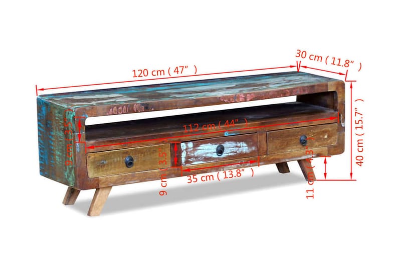 TV-kabinett med 3 Skuffer Solid Gjenvunnet Tre - Flerfarget - Møbler - Mediamøbel & tv møbel - TV-benk & mediabenk
