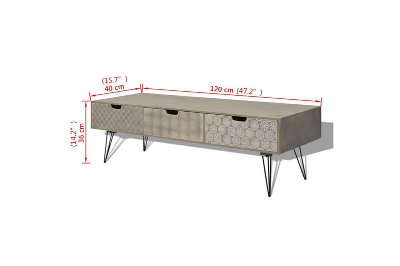 TV-skjenk med 3 skuffer 120x40x36 cm grå - Grå - Møbler - Mediamøbel & tv møbel - TV-benk & mediabenk