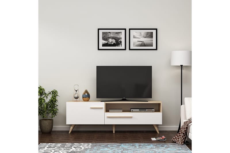 TV Stand 150 cm Eik/Hvit - Natur/Hvit - Møbler - Mediamøbel & tv møbel - TV-benk & mediabenk