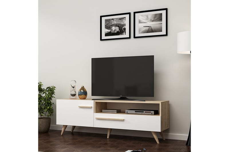 TV Stand 150 cm Eik/Hvit - Natur/Hvit - Møbler - Mediamøbel & tv møbel - TV-benk & mediabenk