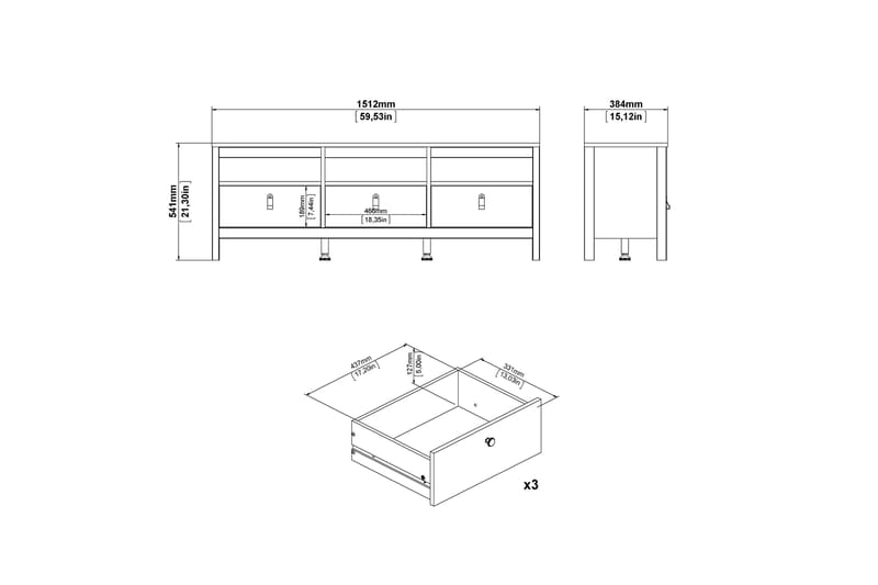 Vallvidera Tv-benk 151 cm - Hvit/Natur - Møbler - Mediamøbel & tv møbel - TV-benk & mediabenk