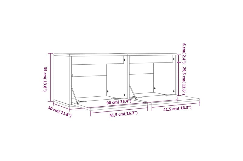 Veggskap 2 stk grå 45x30x35 cm heltre furu - Grå - TV-benk & mediabenk