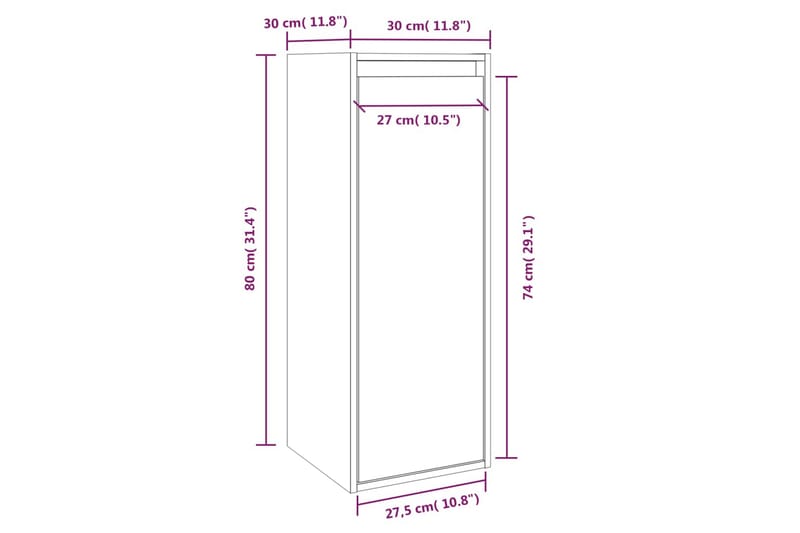 Veggskap grå 30x30x80 cm heltre furu - Grå - Møbler - Mediamøbel & tv møbel - TV-benk & mediabenk