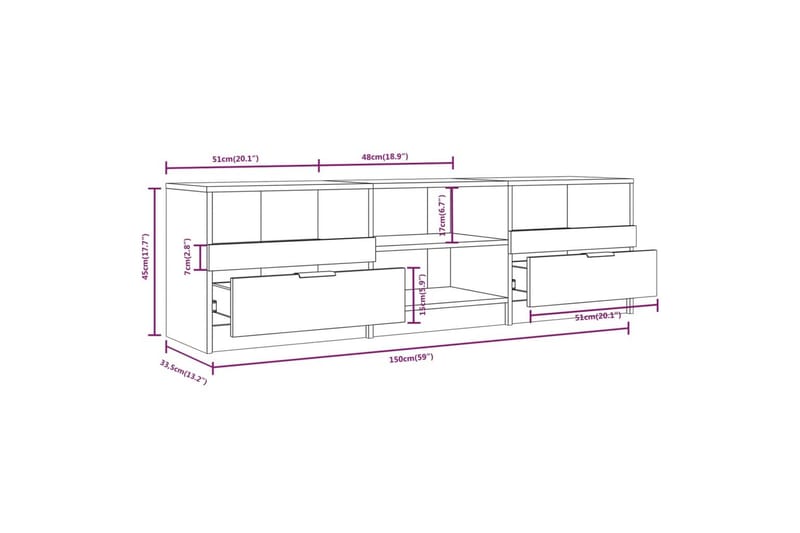 TV-benk svart 150x33,5x45 cm konstruert tre - Svart - Møbler - Mediamøbel & tv møbel - TV-benk & mediabenk