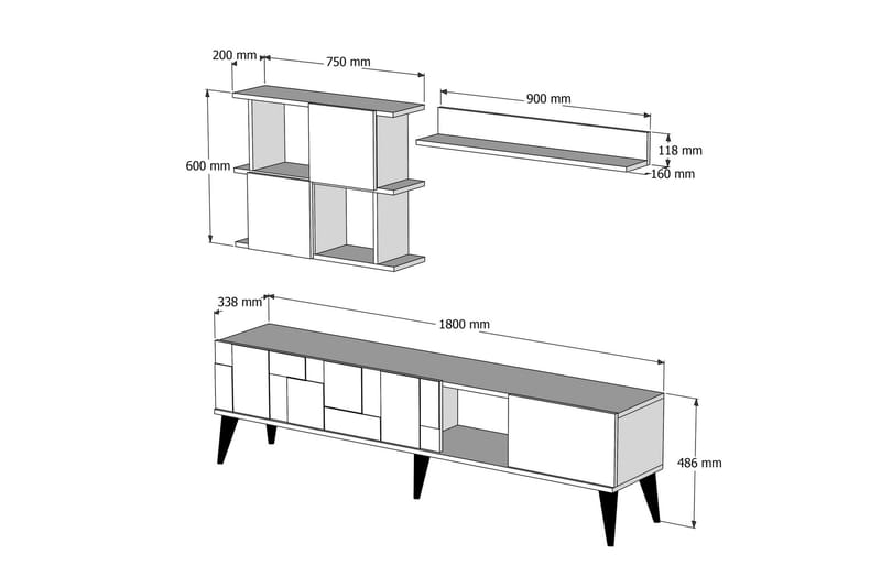 Alsacia Tv-møbelsett 180 cm - Hvit/Mørkebrun - Møbler - Mediamøbel & tv møbel - TV-møbelsett