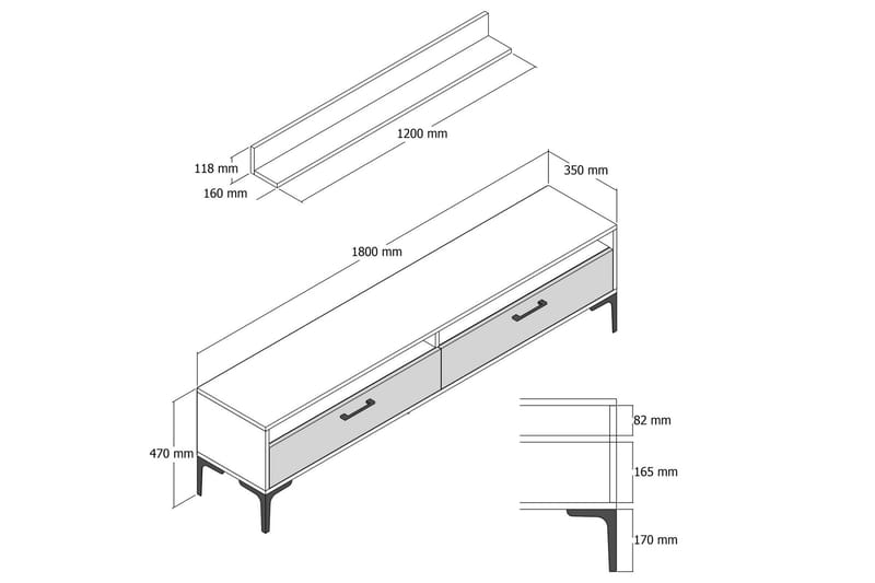 Andifli Tv-møbelsett 180x47 cm - Hvit - Møbler - Mediamøbel & tv møbel - TV-møbelsett