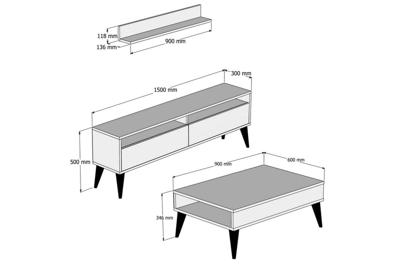 Hoptrup Stuesett 150 cm - Eik/Brun - Møbler - Mediamøbel & tv møbel - TV-møbelsett