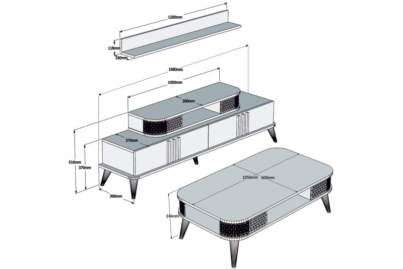 Hovdane TV-møbelsett 168 cm - Beige - Møbler - Mediamøbel & tv møbel - TV-møbelsett