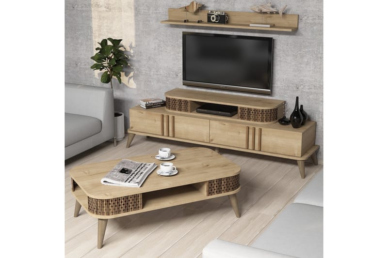 Hovdane TV-møbelsett 168 cm - Beige - Møbler - Mediamøbel & tv møbel - TV-møbelsett