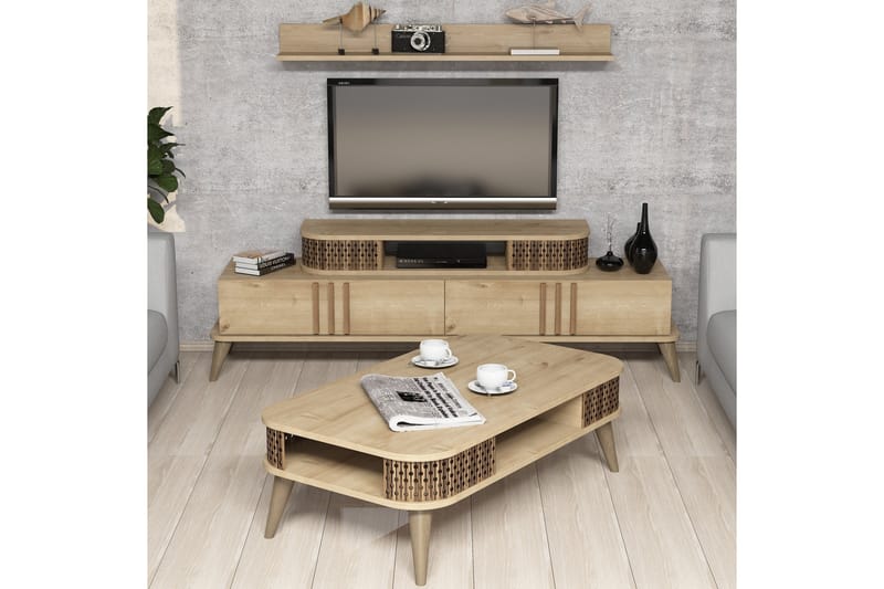 Hovdane TV-møbelsett 168 cm - Beige - Møbler - Mediamøbel & tv møbel - TV-møbelsett