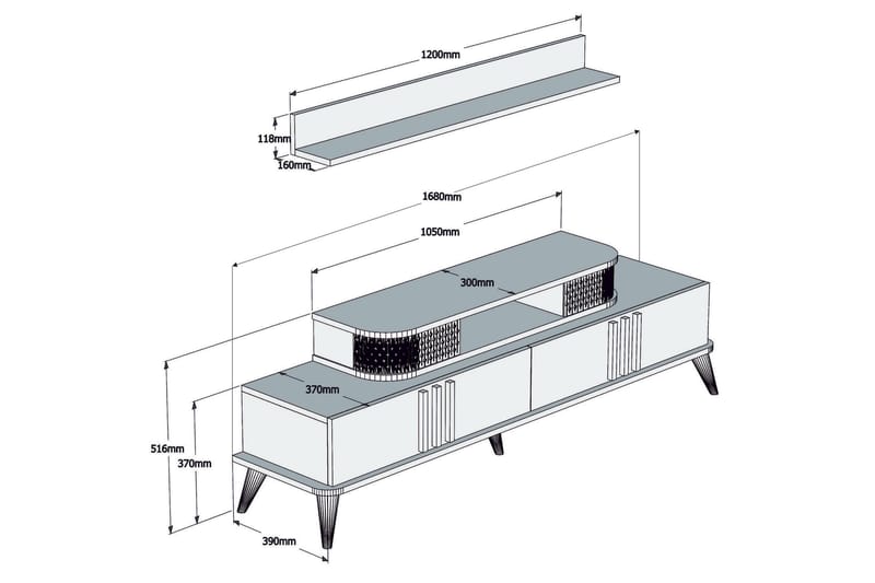 Hovdane TV-møbelsett 168 cm - Beige - Møbler - Mediamøbel & tv møbel - TV-møbelsett