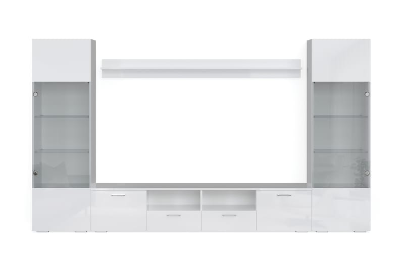 Mellon TV Møbelsett med Oppbevaring + Hyller 41x260 cm - Glass / Hvit - Møbler - Mediamøbel & tv møbel - TV-møbelsett