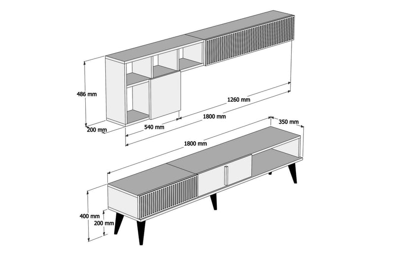 Millay TV-møbelsett 180 cm - Valnøtt / Svart - Møbler - Mediamøbel & tv møbel - TV-møbelsett