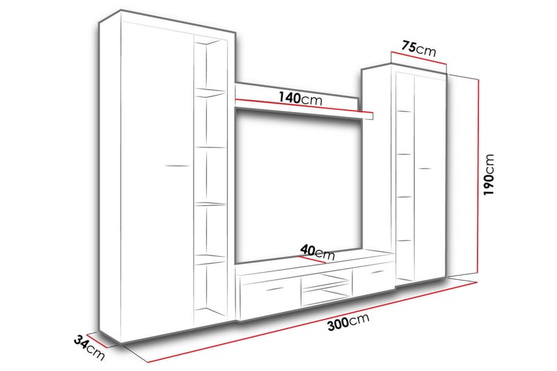 Rumba TV-møbelsett 300x34x190 cm - Beige / Brun - Møbler - Mediamøbel & tv møbel - TV-møbelsett