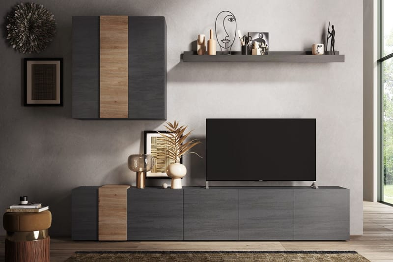 Venrivo Tv-møbelsett 44x301x195 cm - Grå/Natur - Møbler - Mediamøbel & tv møbel - TV-møbelsett