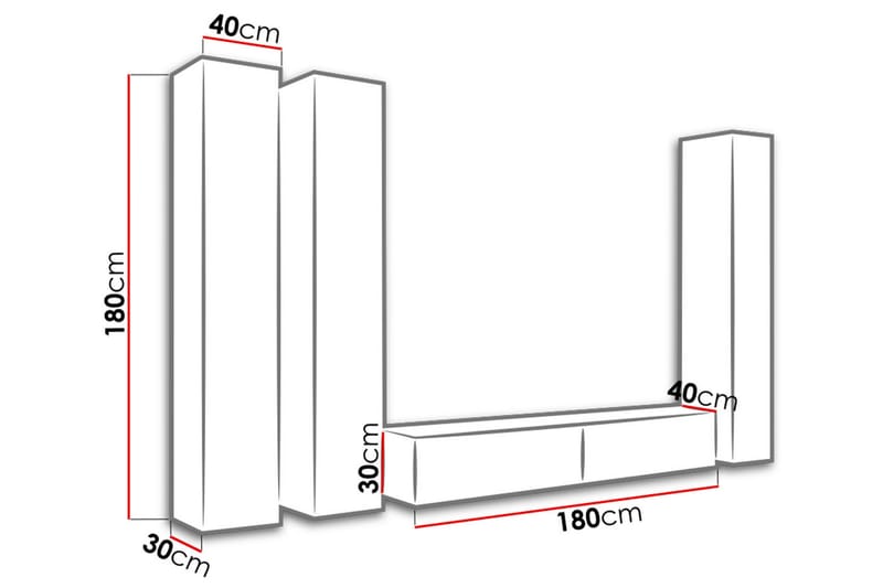 Vigo TV-møbelsett 300x40x180 cm - Møbler - Mediamøbel & tv møbel - TV-møbelsett