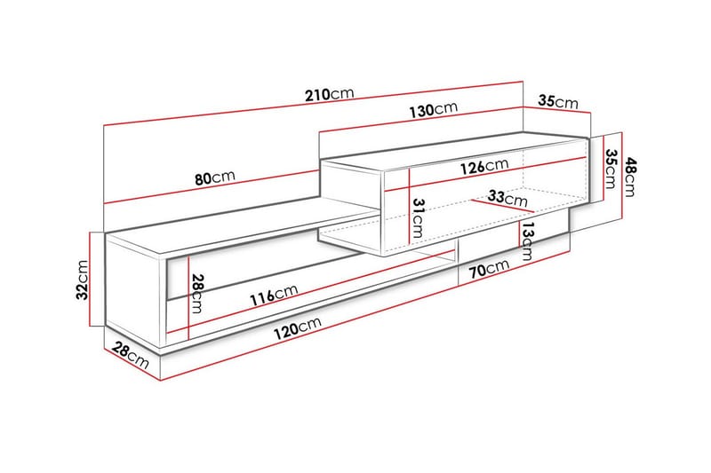 Carbost TV-skap 210 cm - Svart - Møbler - Mediamøbel & tv møbel - TV-skap