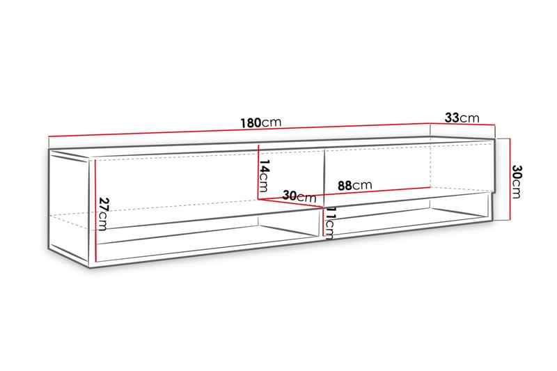 Cuguen Tv-skap 180 cm RGB LED - Hvit/Natur - Møbler - Mediamøbel & tv møbel - TV-skap