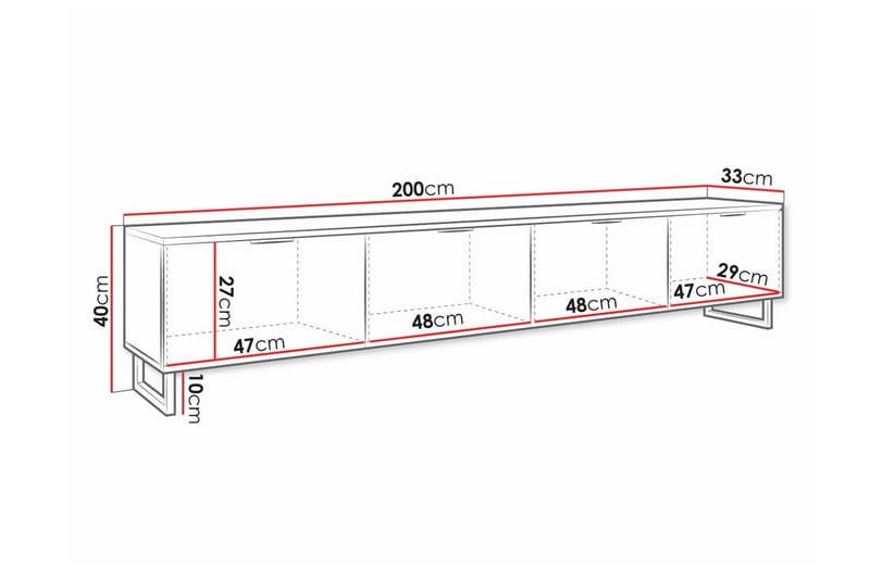 Galbally TV-benk med Oppbevaring 200 cm bred 33 cm dyp - Svart / Metall - Møbler - Mediamøbel & tv møbel - TV-skap