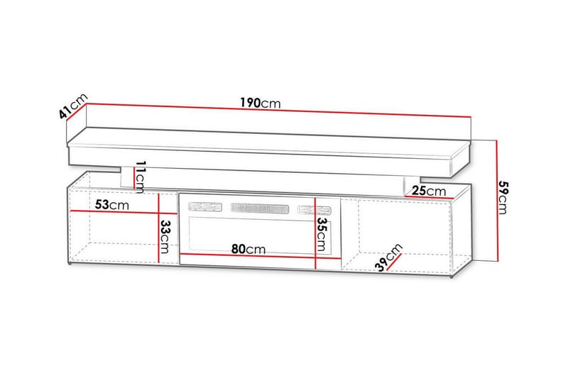 Glenndale TV-benk med Oppbevaring + LED peis + Belysning 190 cm - Svart - Møbler - Mediamøbel & tv møbel - TV-skap