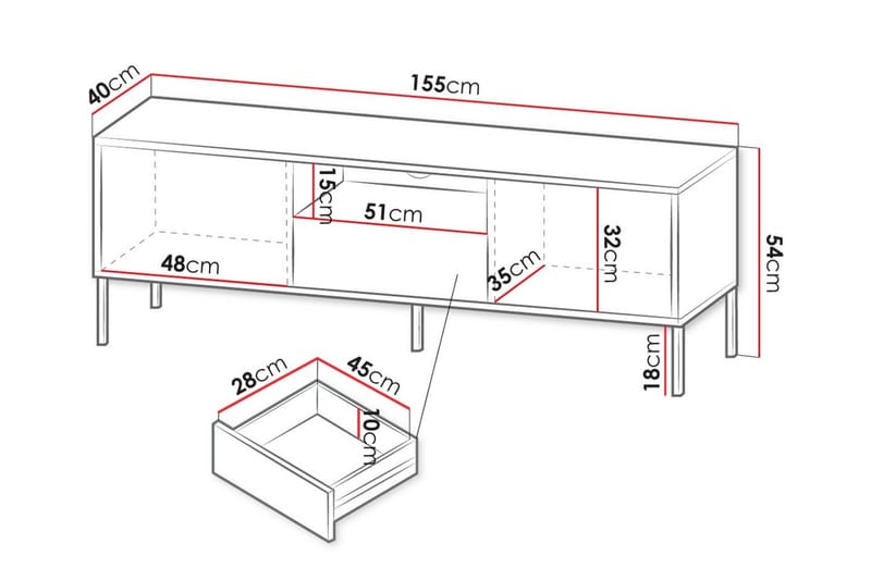 Glenndale TV-skåp 155 cm - Svart - Møbler - Mediamøbel & tv møbel - TV-skap